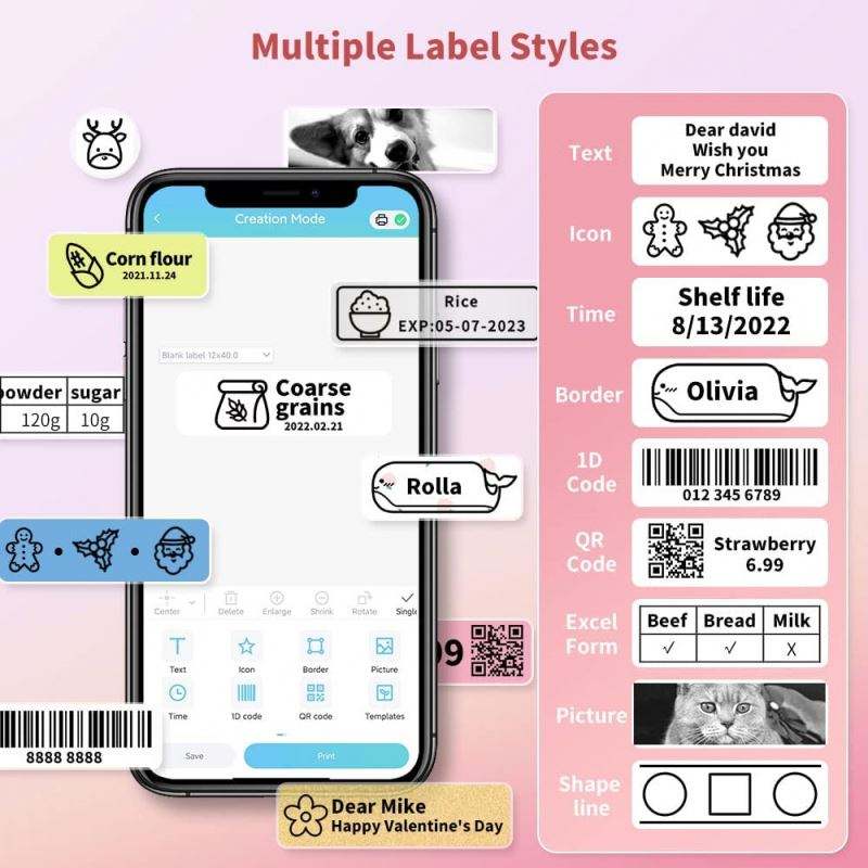Phomemo D30 Portable Bluetooth Thermal Label Maker | Inkless Mini Sticker Printer for Home & Office