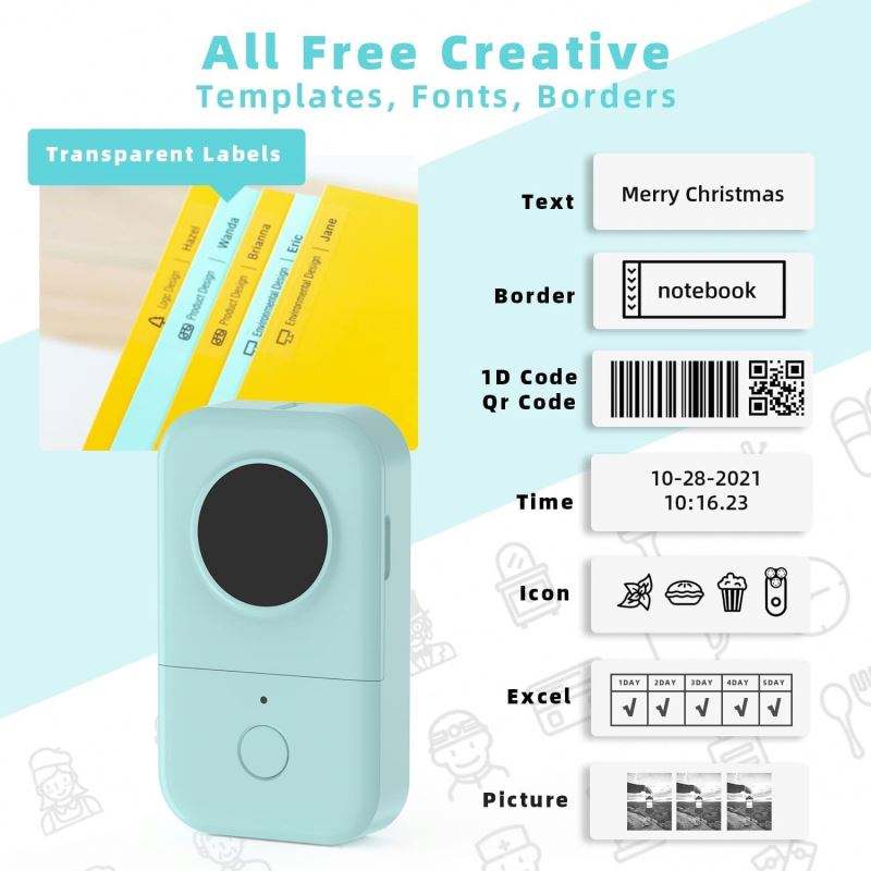 Phomemo D30 Portable Bluetooth Thermal Label Maker | Inkless Mini Sticker Printer for Home & Office